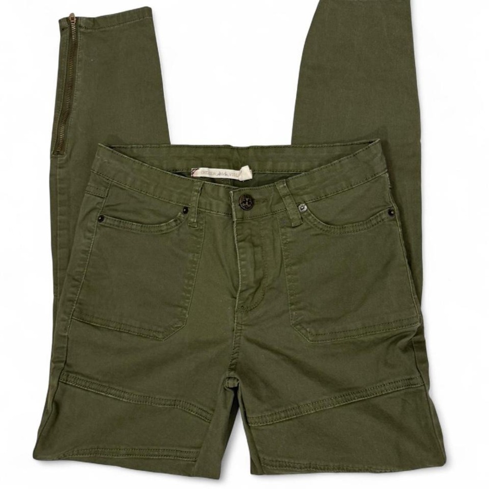 Chelsea & Violet Moto Skinny Pants Women 26 Olive Green Excellent Ankle Zip